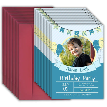 Custom Birthday Invitation Card for Kids with Envelopes | Pack of 12 | One side Printed