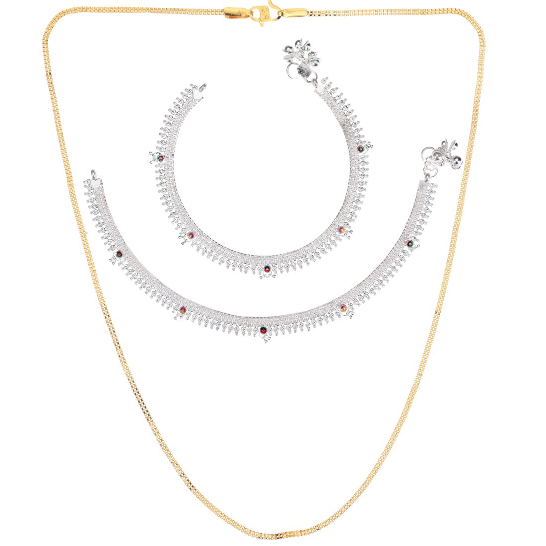 Silver Plated Anklets & 22 inch Gold Plated Chain