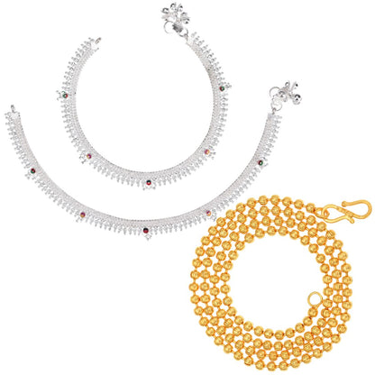Silver Plated Anklets & 22 inch Gold Plated Chain