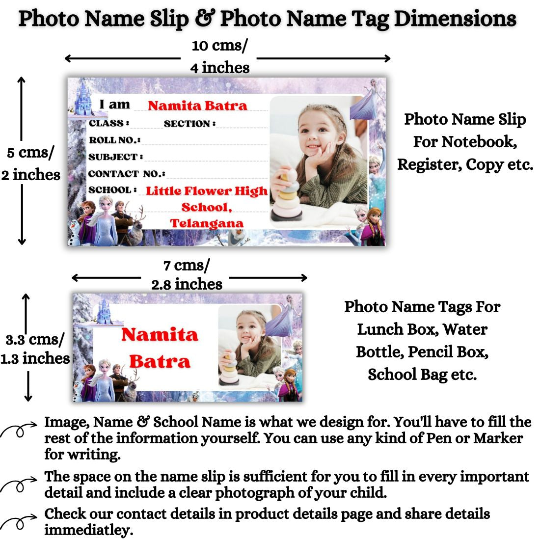 Kids Photo Name Slips & Tags | Pack of 63 | 36 Name Slips & 27 Tags