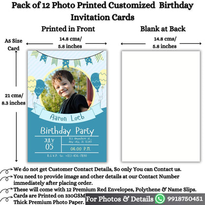 Custom Birthday Invitation Card for Kids with Envelopes | Pack of 12 | One side Printed