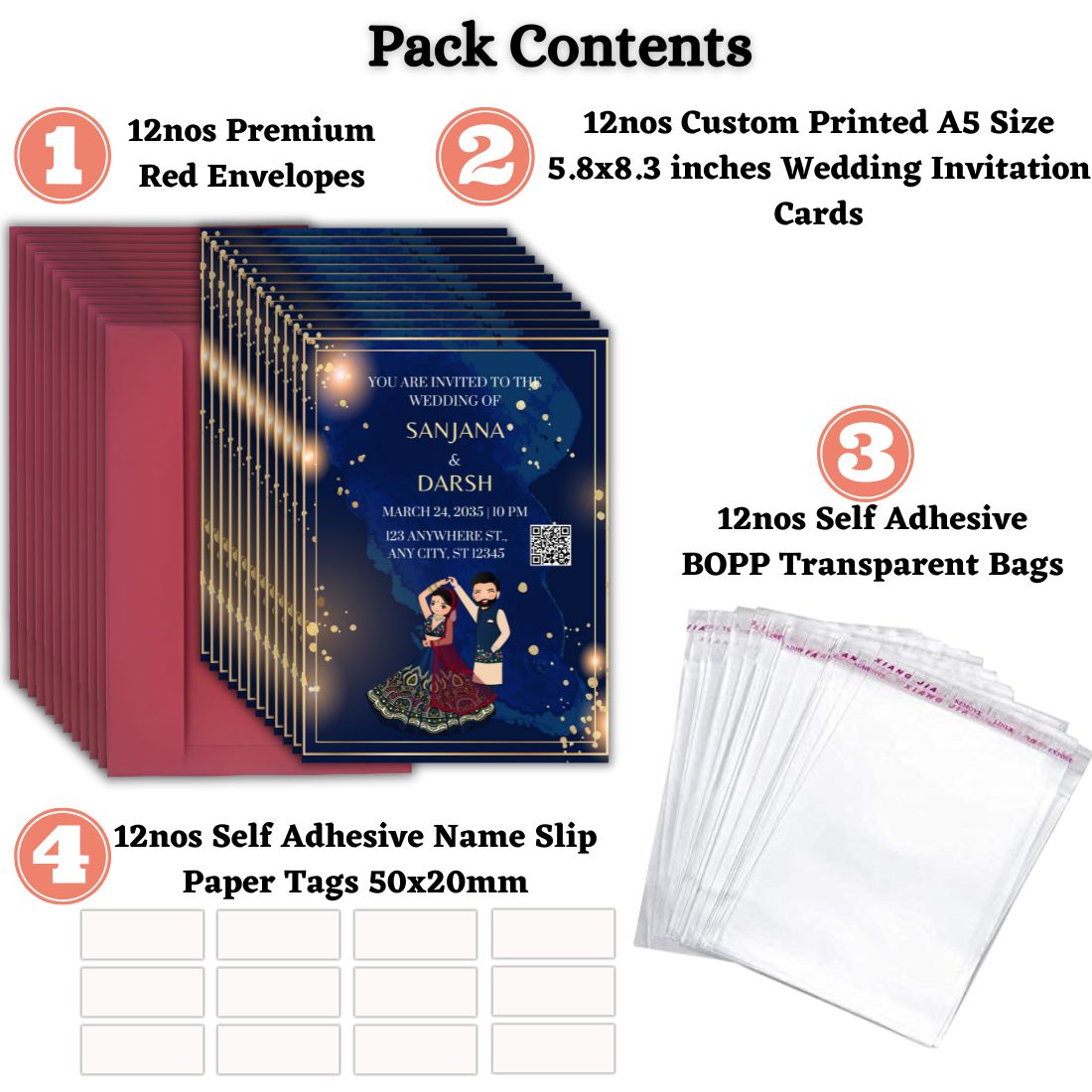 Wedding Invitation Cards with Envelopes | Customised Pack of 12 | One side Printed