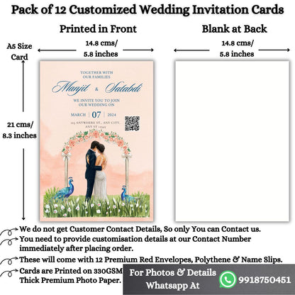 Wedding Invitation Cards with Envelopes | Customised Pack of 12 | One side Printed
