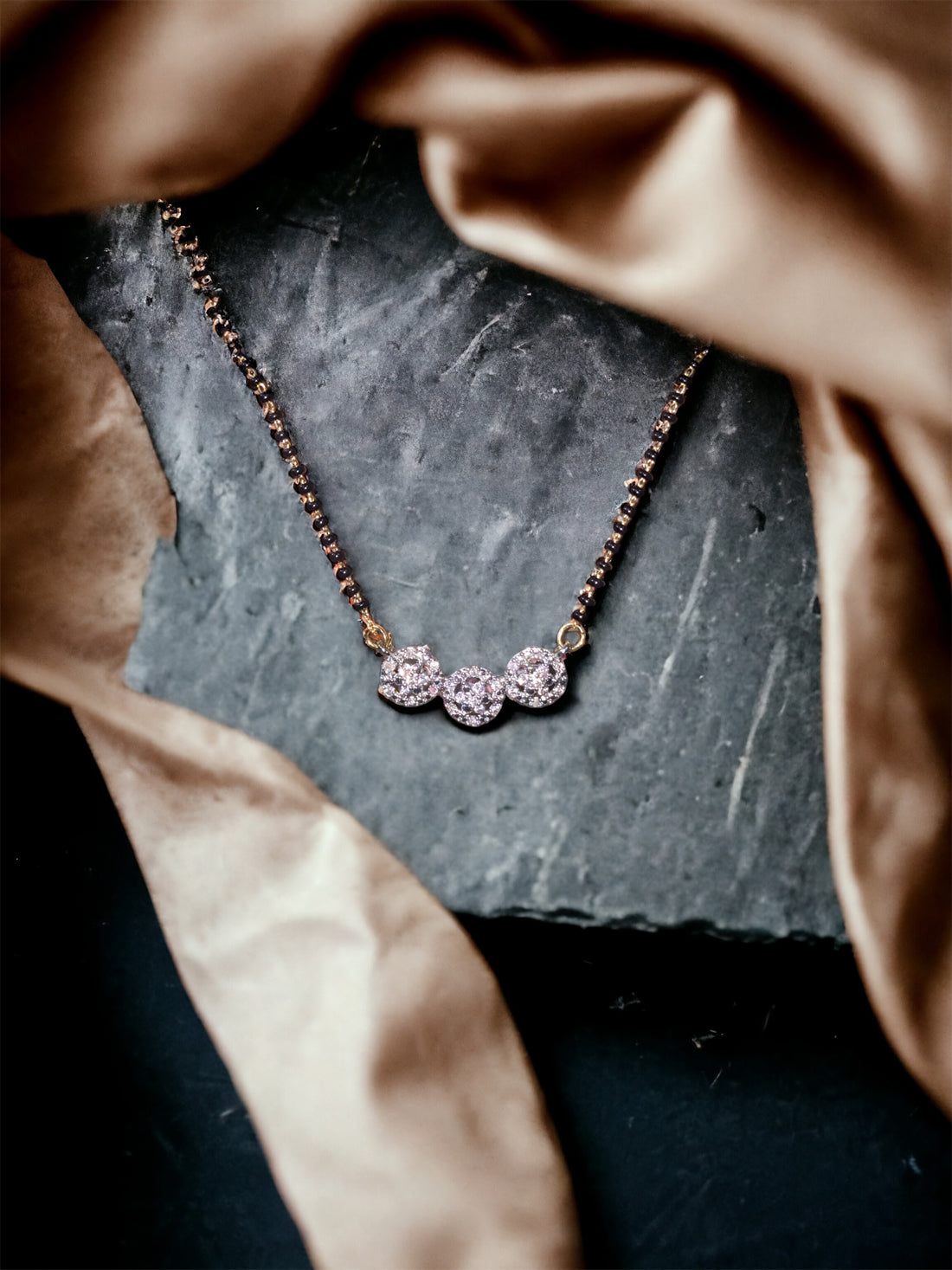 Gold Plated AD Mangalsutra with Black Beads