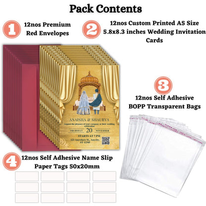 Wedding Invitation Cards with Envelopes | Customised Pack of 12 | One side Printed