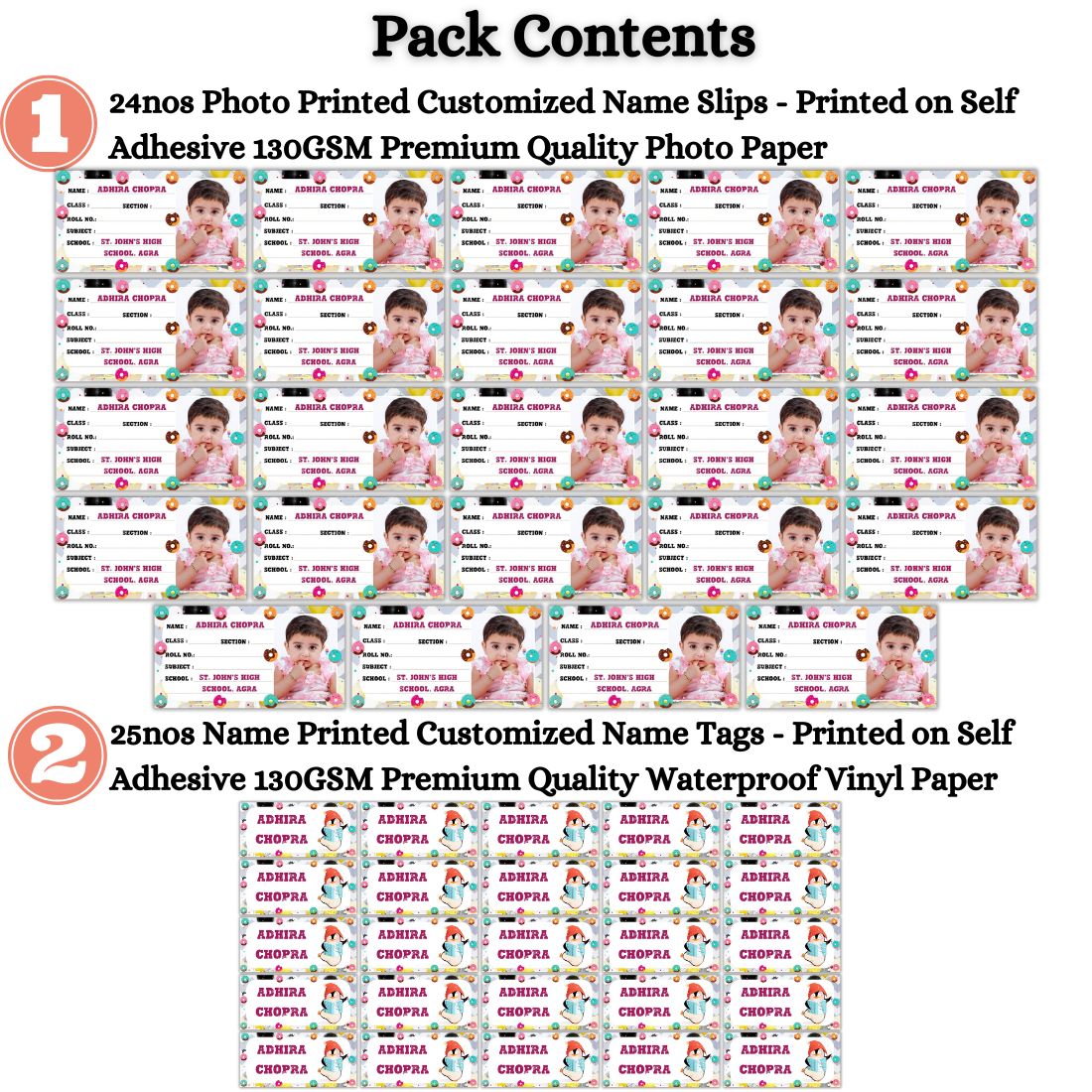 Kids Photo Name Slips & Tags | Pack of 49 | 24 Name Slips & 25 Tags