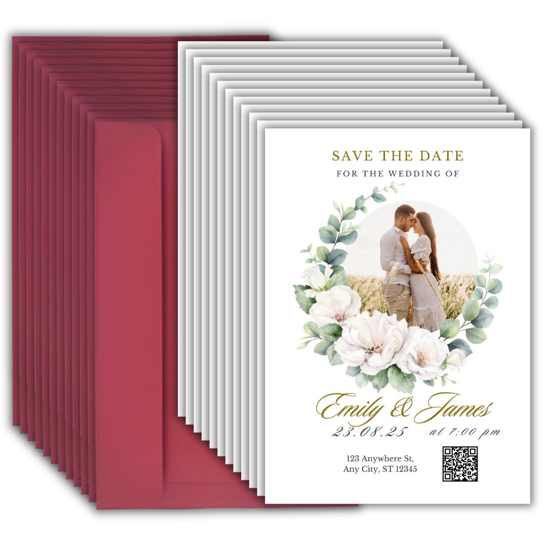 Wedding Invitation Card with Couple Photo | Customised Pack of 12 | One side Printed | Envelopes Included