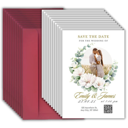 Wedding Invitation Card with Couple Photo | Customised Pack of 12 | One side Printed | Envelopes Included