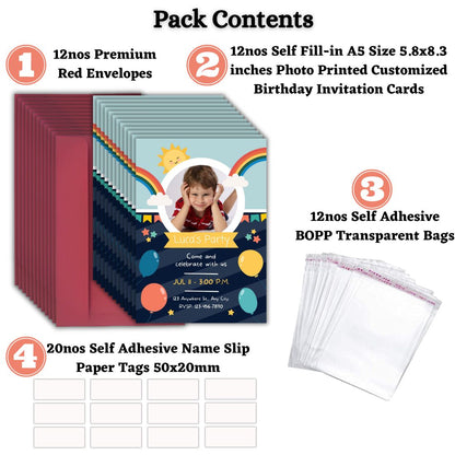 Custom Birthday Invitation Card for Kids with Envelopes | Pack of 12 | One side Printed