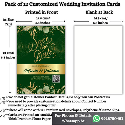 Wedding Invitation Cards with Envelopes | Customised Pack of 12 | One side Printed