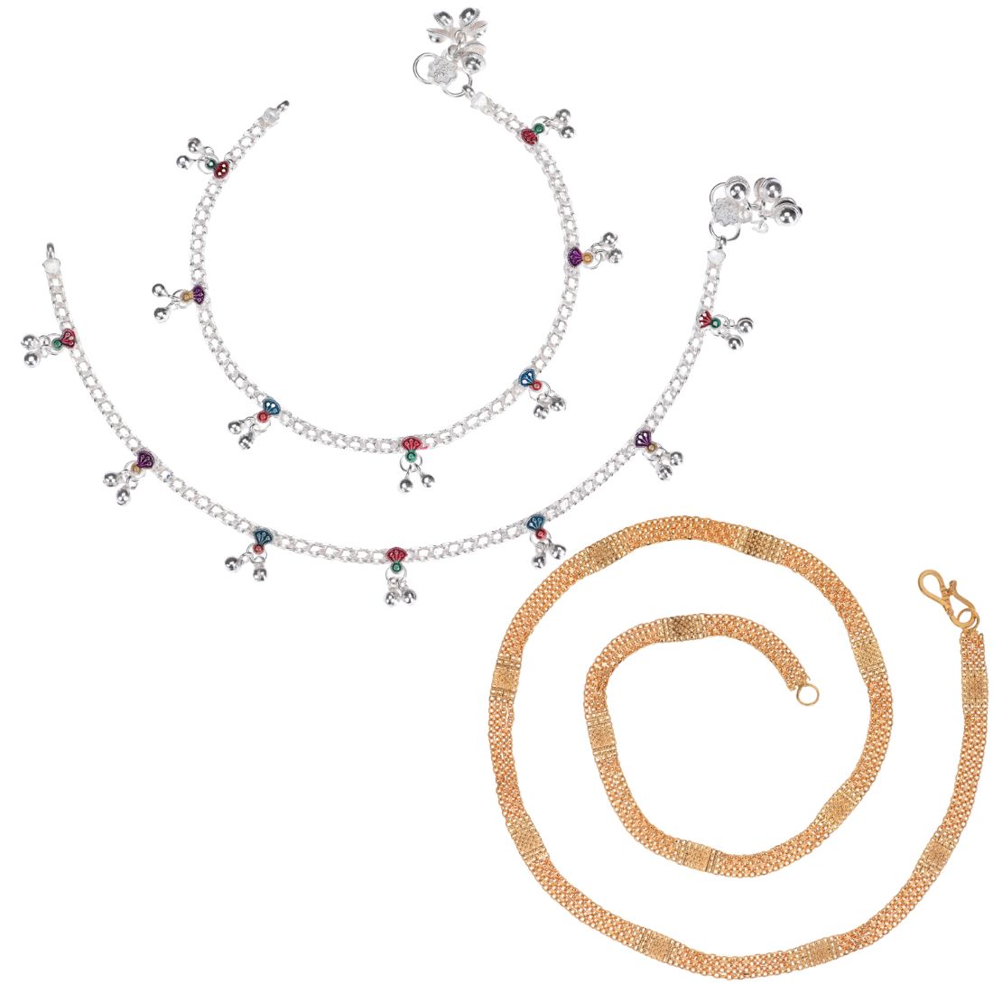 Silver Plated Anklets & 22 inch Gold Plated Chain