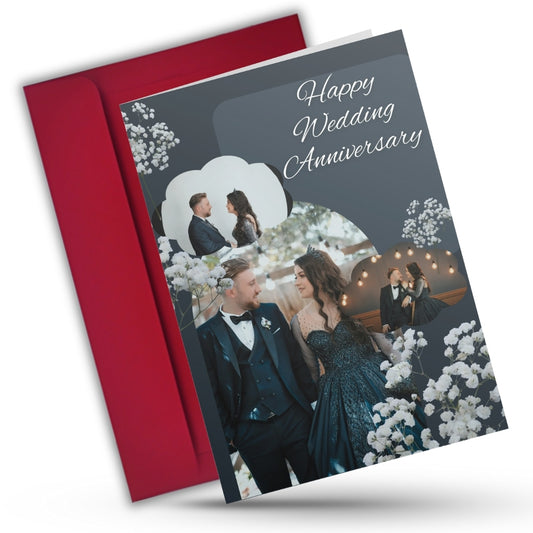 Customised Wedding Anniversary Greeting Card with Photos | Preprinted Inside Message