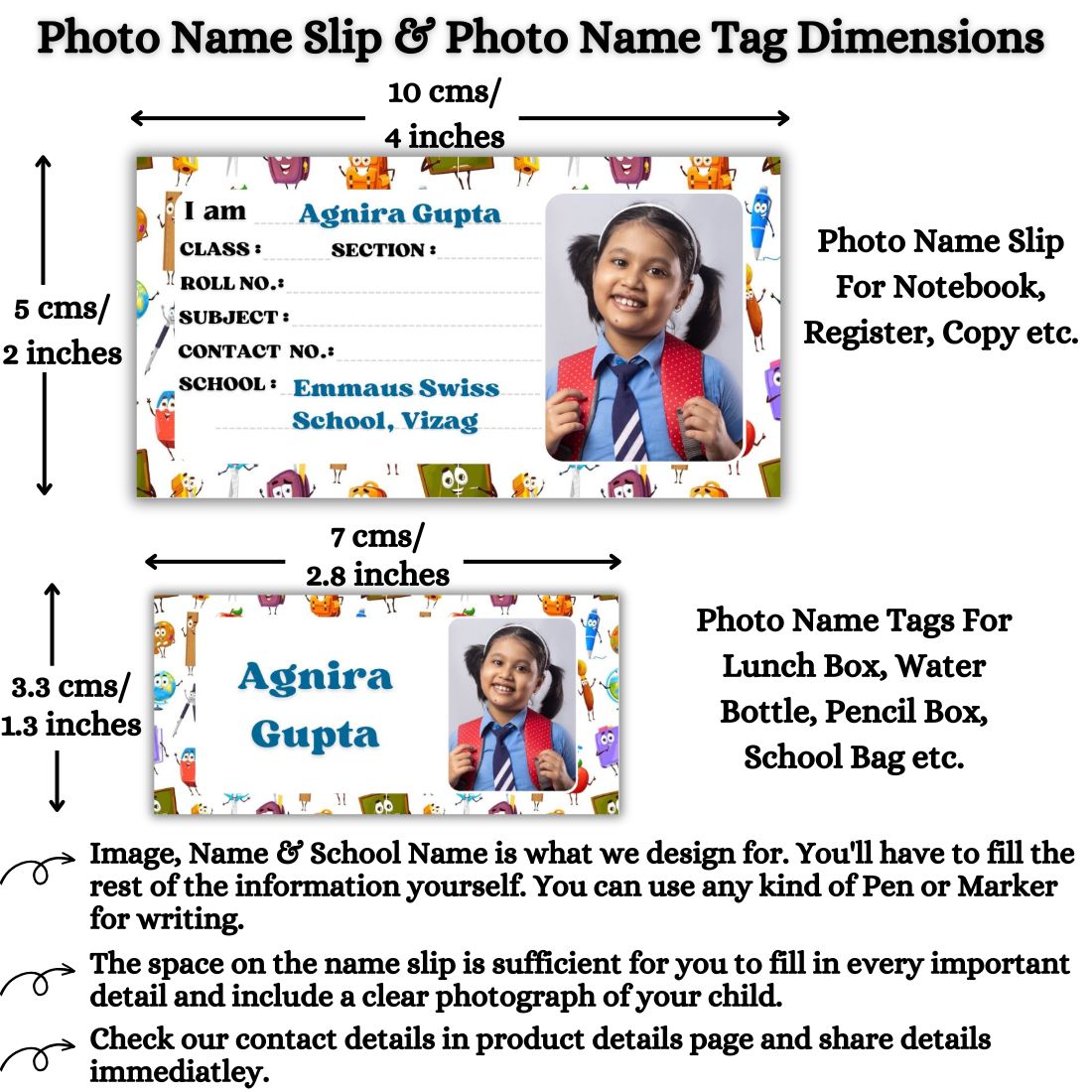 Kids Photo Name Slips & Tags | Pack of 63 | 36 Name Slips & 27 Tags