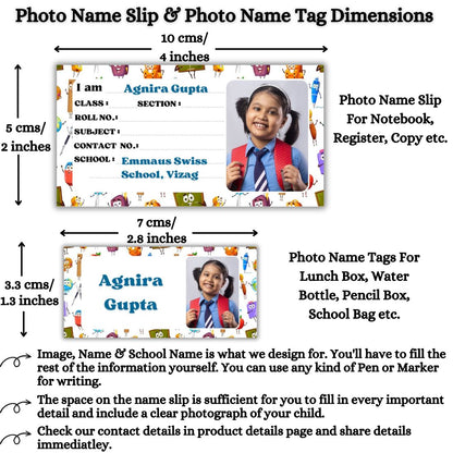Kids Photo Name Slips & Tags | Pack of 63 | 36 Name Slips & 27 Tags