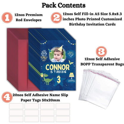 Custom Birthday Invitation Card for Kids with Envelopes | Pack of 12 | One side Printed