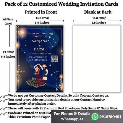 Wedding Invitation Cards with Envelopes | Customised Pack of 12 | One side Printed