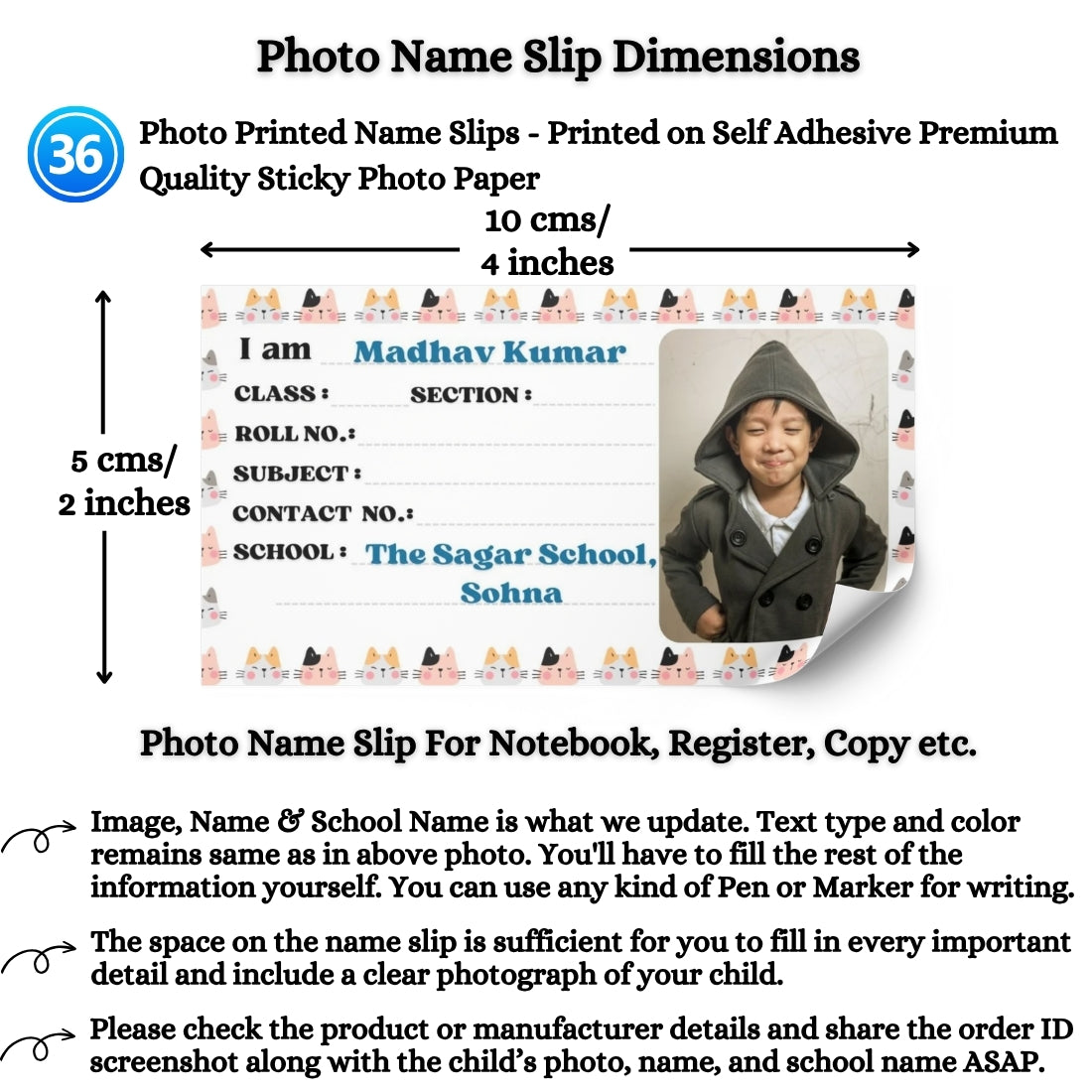 Kids Photo Name Slips Pack of 36
