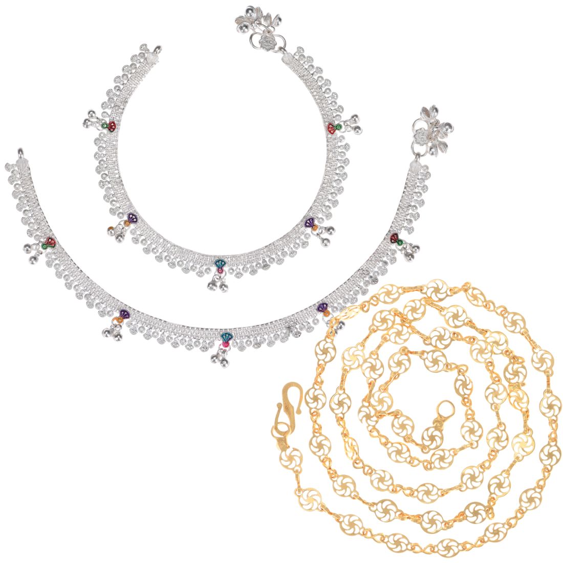 Silver Plated Anklets & 22 inch Gold Plated Chain