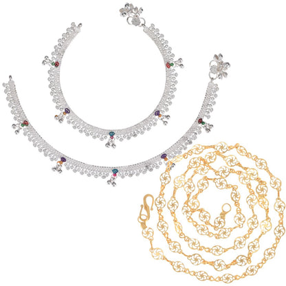 Silver Plated Anklets & 22 inch Gold Plated Chain