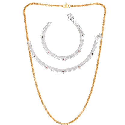 Silver Plated Anklets & 22 inch Gold Plated Chain
