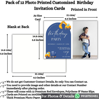 Custom Birthday Invitation Card for Kids with Envelopes | Pack of 12 | One side Printed