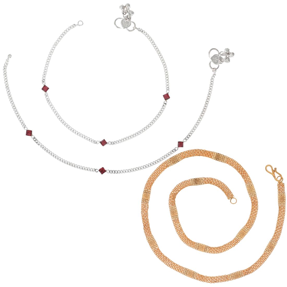 Silver Plated Anklets & 22 inch Gold Plated Chain