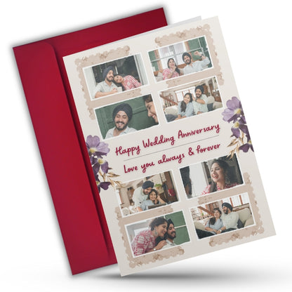 Customised Wedding Anniversary Greeting Card with Photos | Preprinted Inside Message