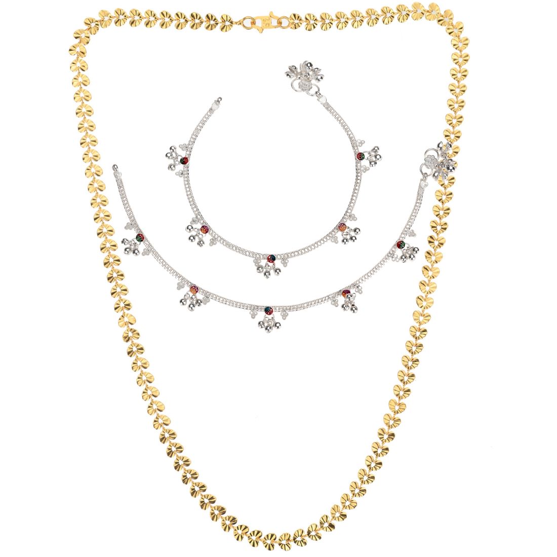 Silver Plated Anklets & 22 inch Gold Plated Chain