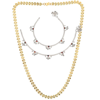 Silver Plated Anklets & 22 inch Gold Plated Chain