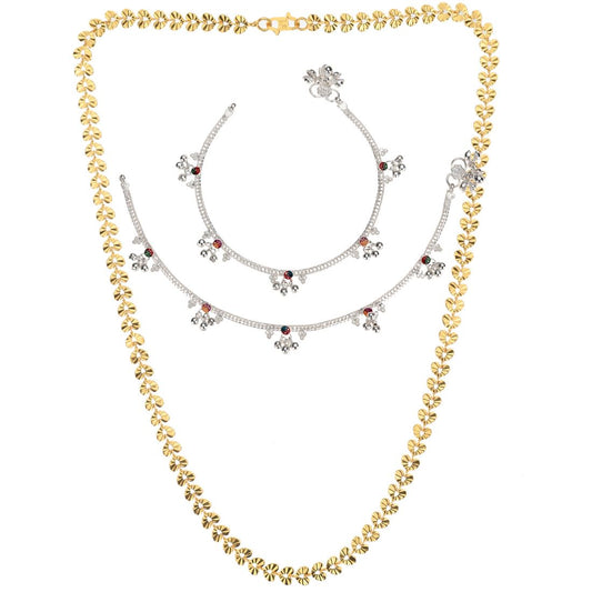Silver Plated Anklets & 22 inch Gold Plated Chain