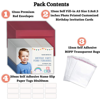Custom Birthday Invitation Card for Kids with Envelopes | Pack of 12 | One side Printed