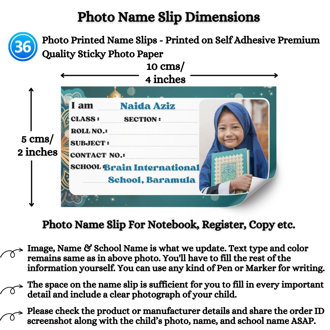Kids Photo Name Slips Pack of 36