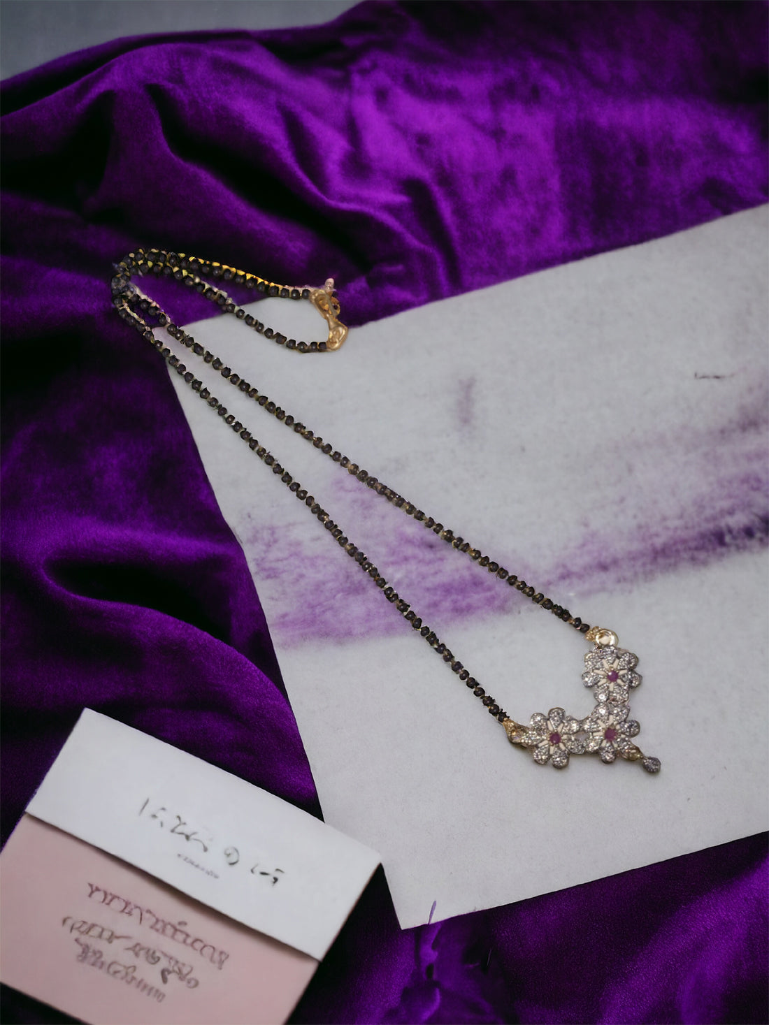 Gold Plated AD Mangalsutra with Black Beads