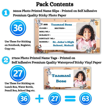 Kids Photo Name Slips & Tags | Pack of 63 | 36 Name Slips & 27 Tags