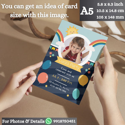 Custom Birthday Invitation Card for Kids with Envelopes | Pack of 12 | One side Printed