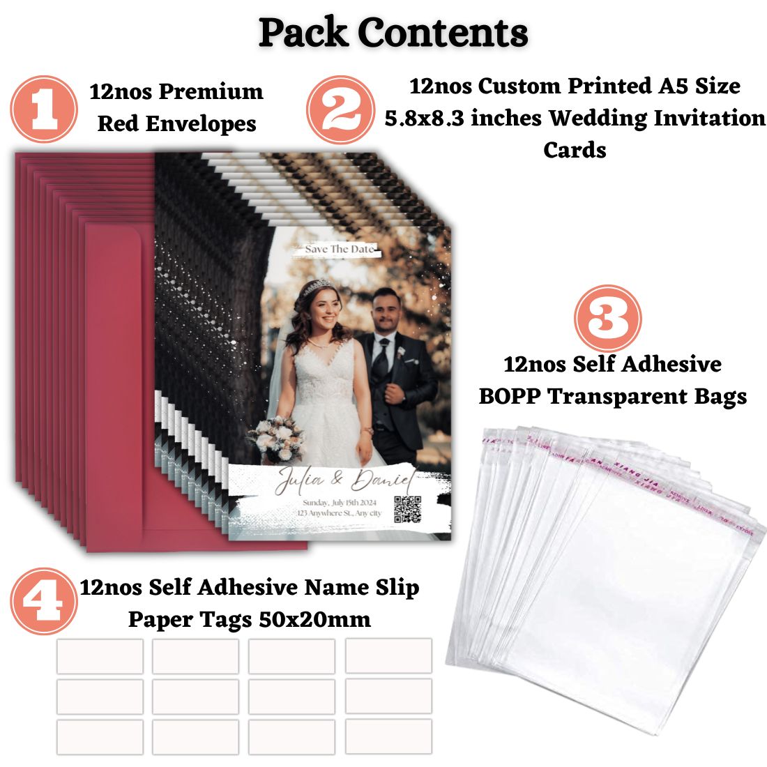 Wedding Invitation Card with Couple Photo | Customised Pack of 12 | One side Printed | Envelopes Included