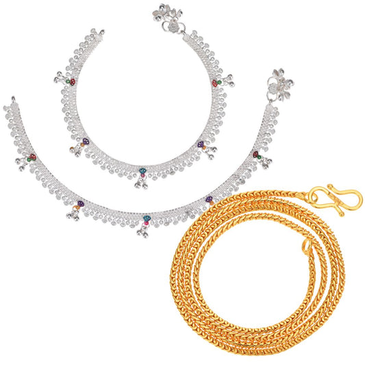 Silver Plated Anklets & 22 inch Gold Plated Chain