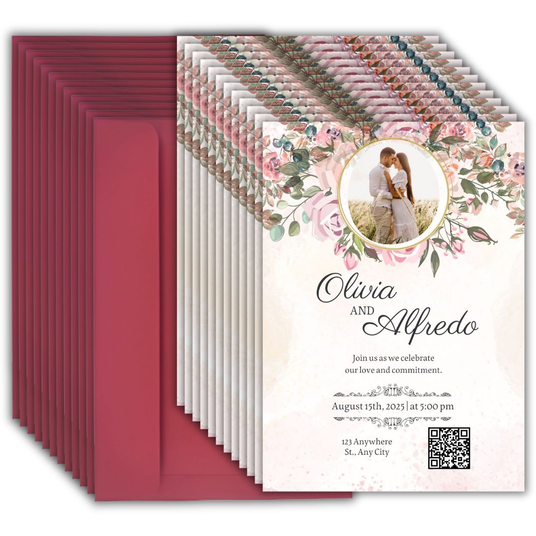 Wedding Invitation Card with Couple Photo | Customised Pack of 12 | One side Printed | Envelopes Included