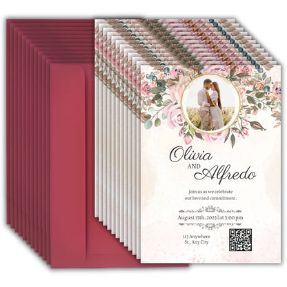 Wedding Invitation Card with Couple Photo | Customised Pack of 12 | One side Printed | Envelopes Included