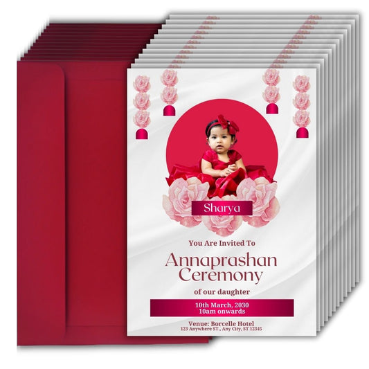 Customised Annaprashan Invitation Cards Pack of 12 , 5.8x8.3 Inch with Envelopes for Rice Ceremony