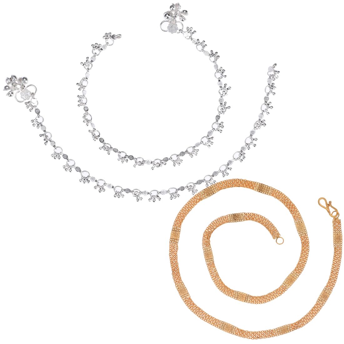 Silver Plated Anklets & 22 inch Gold Plated Chain