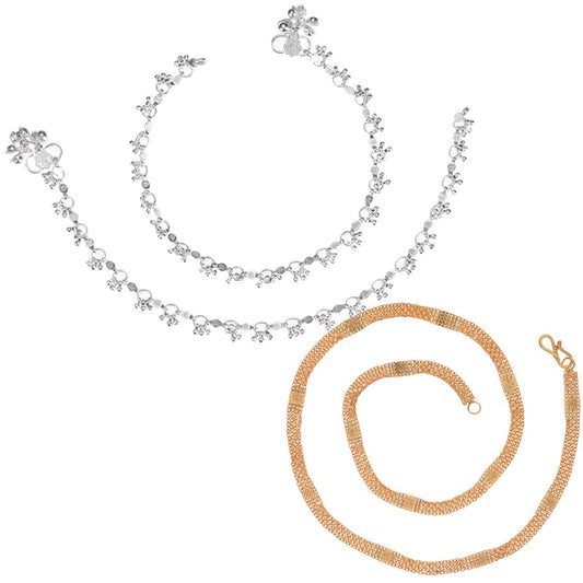 Silver Plated Anklets & 22 inch Gold Plated Chain