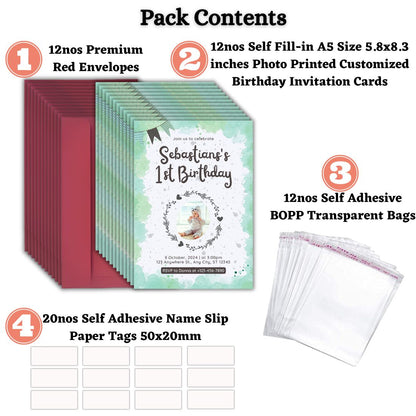 Custom Birthday Invitation Card for Kids with Envelopes | Pack of 12 | One side Printed