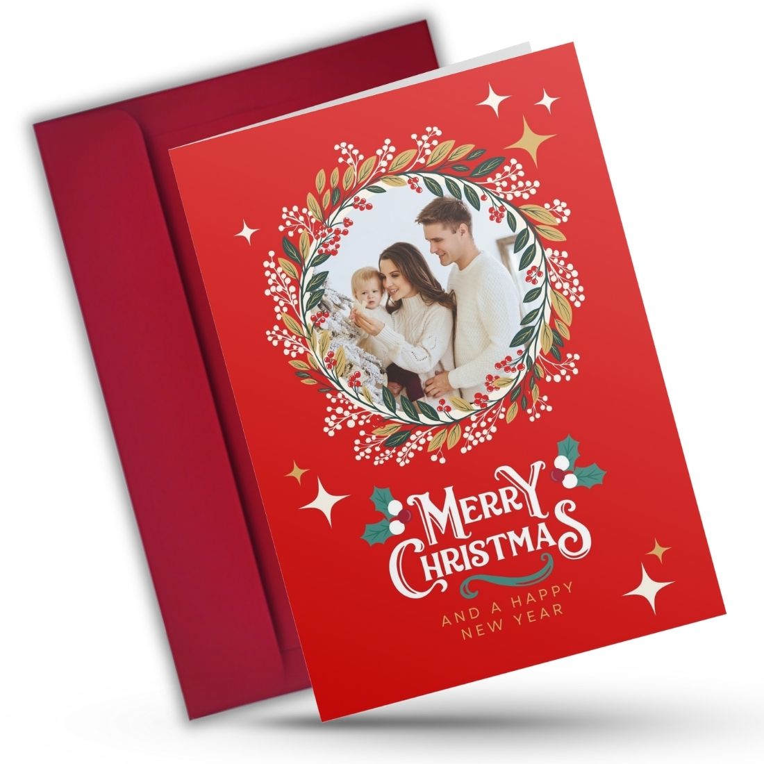 Christmas Photo Greeting Card with Inside Custom Text
