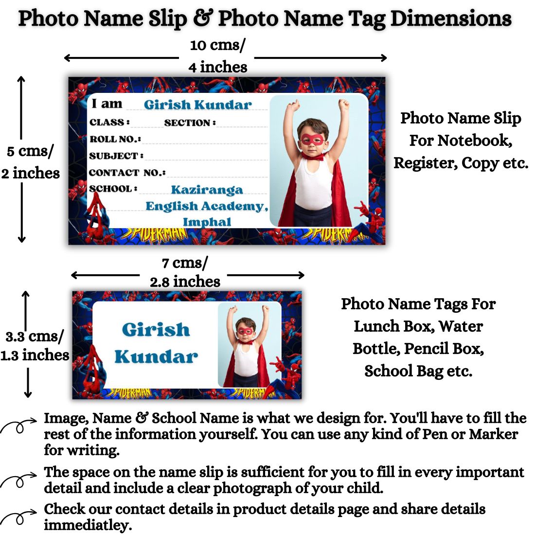 Kids Photo Name Slips & Tags | Pack of 63 | 36 Name Slips & 27 Tags