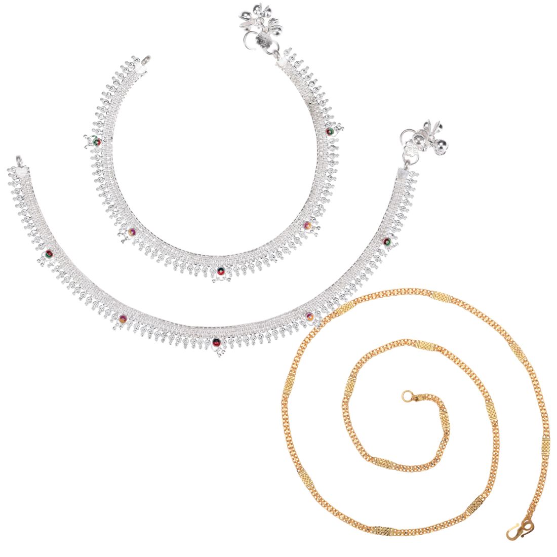 Silver Plated Anklets & 22 inch Gold Plated Chain