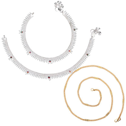 Silver Plated Anklets & 22 inch Gold Plated Chain