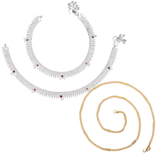 Silver Plated Anklets & 22 inch Gold Plated Chain