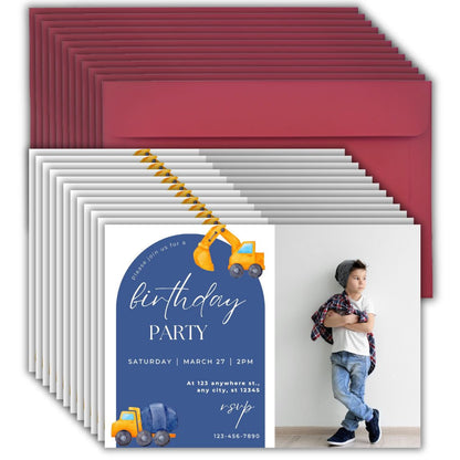 Custom Birthday Invitation Card for Kids with Envelopes | Pack of 12 | One side Printed