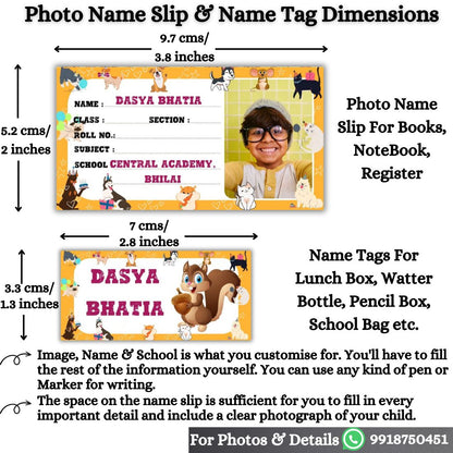 Kids Photo Name Slips & Tags | Pack of 49 | 24 Name Slips & 25 Tags